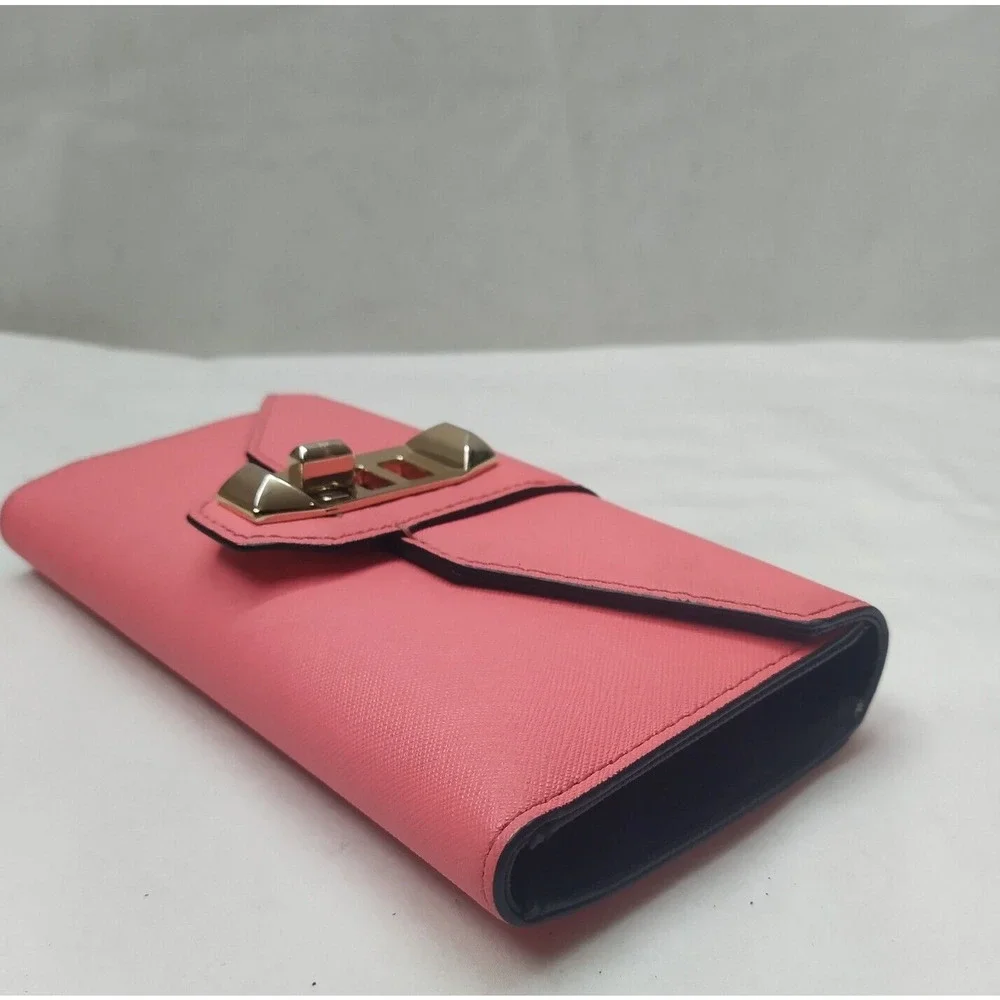 Rebecca Minkoff Pink Leather Tunlock Credit Card ID Window Bifold Wallet